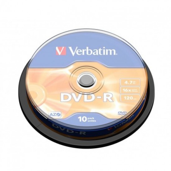 VERBATIM DVD-R 4.7GB, 16X 10 PACK SPINDLE MATT SILVER SURFACE 43523