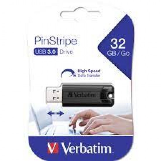 VERBATIM PENDRIVE PINSTRIPE 32GB HIGH SPEED RETRACTIL USB 3.2 BLACK