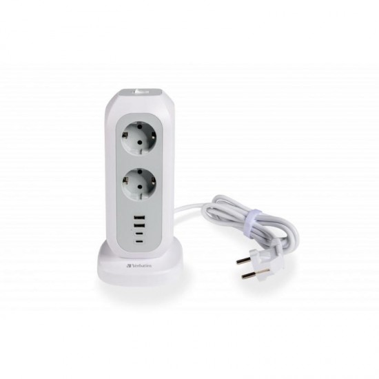 VERBATIM POWER STRIP WITH 11 SOCKETS WITH SWITCH CABLE 2 M + 2 UBS-C AND 2 USB-A WHITE 49547