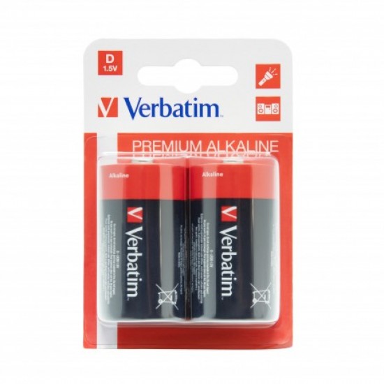 VERBATIM ALKALINE D LR20 BATTERIES 2 PCS PACK 49923