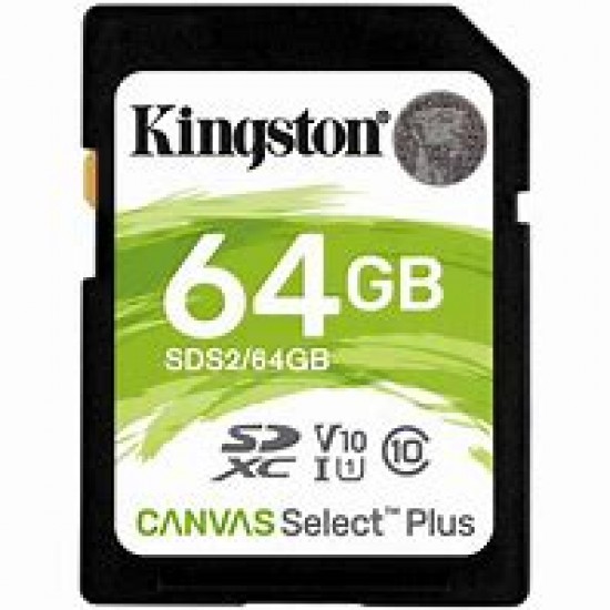 KINGSTON CANVAS SELECT PLUS 100R MEMORY CARD 64GB SD CLASS10 UHS-I SDS2/64GB