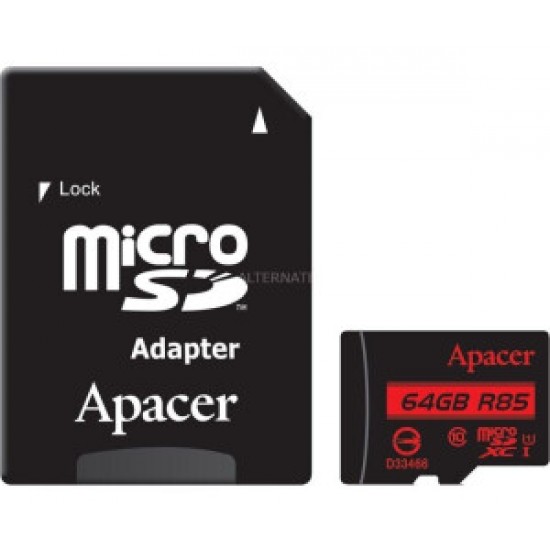 APACER MEMORY CARD 64GB XC UHS C10 100MBS CARD+ADP AP64GMCSX10UB-R