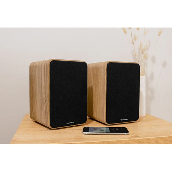THOMSON HIFI BOOKSHELF SPEAKERS COSY 100W BT 5.0 RCA COMMAND WOOD/BLACK WS602DUO