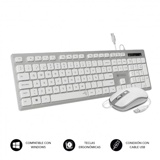 SUBBLIM COMBO WIRED ERGO MOUSE+KEYBOARD SILENT FLAT HQ SILVER SUBKBC-CEKE60 SUBBLIM COMBO WIRED ERGO MOUSE+KEYBOARD SILENT FLAT HQ SILVER SUBKBC-CEKE60