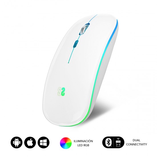 SUBBLIM LED DUAL FLAT MOUSE 1600 DPI WHITE SUBMO-LDFLAT2 SUBBLIM LED DUAL FLAT MOUSE 1600 DPI WHITE SUBMO-LDFLAT2