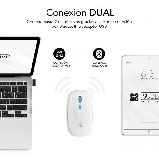 SUBBLIM LED DUAL FLAT MOUSE 1600 DPI WHITE SUBMO-LDFLAT2 SUBBLIM LED DUAL FLAT MOUSE 1600 DPI WHITE SUBMO-LDFLAT2