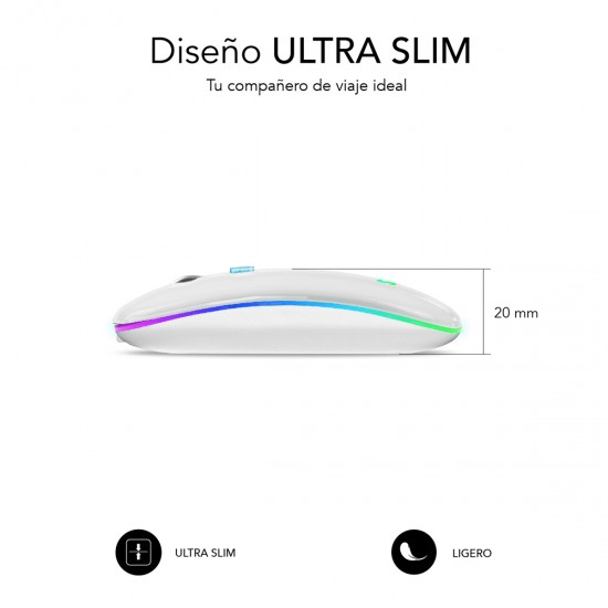 SUBBLIM LED DUAL FLAT MOUSE 1600 DPI WHITE SUBMO-LDFLAT2 SUBBLIM LED DUAL FLAT MOUSE 1600 DPI WHITE SUBMO-LDFLAT2