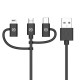 CELLY USB TO MICRO USB TYPE C AND LIGHTNING CABLE 1M USB3IN1BK