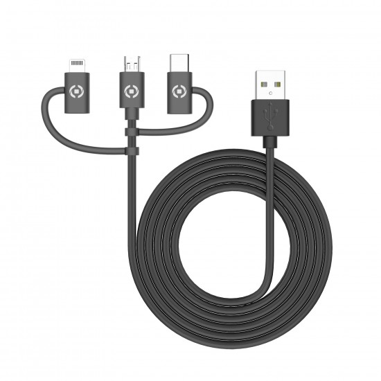 CELLY USB TO MICRO USB TYPE C AND LIGHTNING CABLE 1M USB3IN1BK