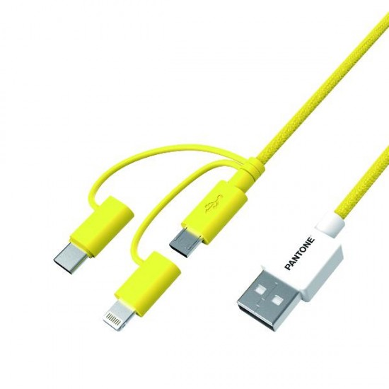 CELLY PANTONE 3-IN-1 YELLOW MICRO-USB-USBC - LIGHTNING CABLE CELPT-USB003Y1