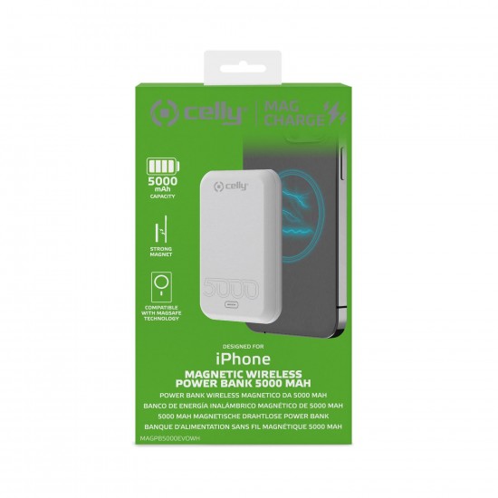 CELLY POWER BANK COMPETIBLE MAGCHARGE 5A WHITE MAGPB5000EVOWH CELLY POWER BANK COMPETIBLE MAGCHARGE 5A WHITE MAGPB5000EVOWH