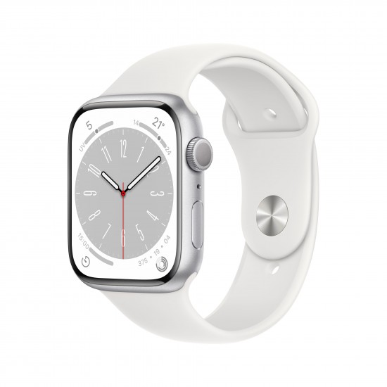 APPLE WATCH MP6N3TY/A SERIES 8 GPS 45MM SILVER ALUMINIUM CASE WHITE SPORT BAND REGULAR