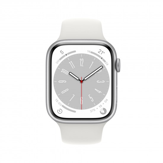 APPLE WATCH MP6N3TY/A SERIES 8 GPS 45MM SILVER ALUMINIUM CASE WHITE SPORT BAND REGULAR