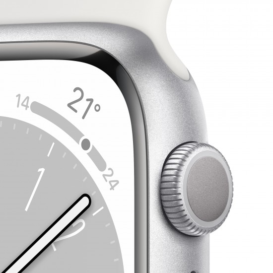 APPLE WATCH MP6N3TY/A SERIES 8 GPS 45MM SILVER ALUMINIUM CASE WHITE SPORT BAND REGULAR