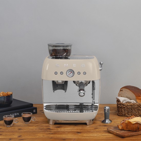 SMEG ESPRESSO MACHINE 50'STYLE WITH INTEGRATED GRINDER CREAM EGF03CREU