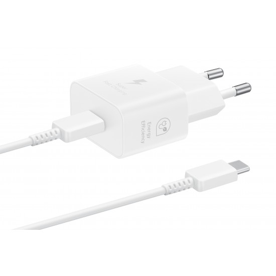 SAMSUNG QUICK CHARGER USB C 25W WITH DATA CABLE WHITE T2510XWE