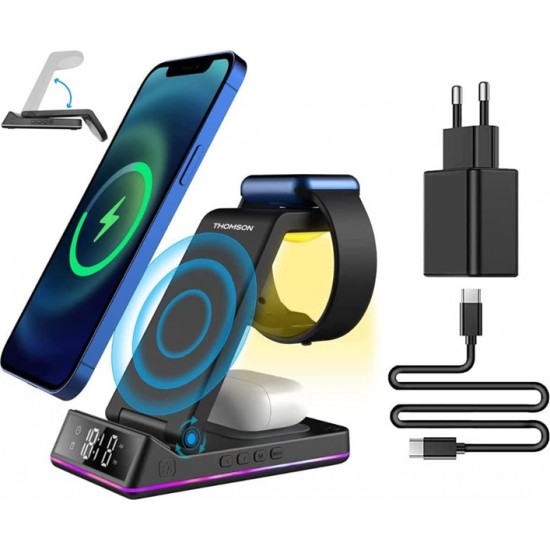 THOMSON ALARM CLOCK WITH WIRELESS CHARGING STATION AND NIGHT LIGHT BLACK CL750IA