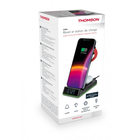 THOMSON ALARM CLOCK WITH WIRELESS CHARGING STATION AND NIGHT LIGHT BLACK CL750IA