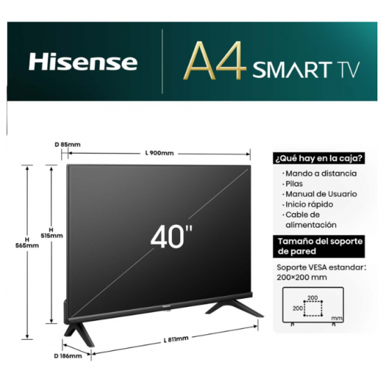 HISENSE 40A4N TV 40" LED FHD SMART TV DOLBY AI SPORT MODE ALEXA HISENSE 40A4N TV 40" LED FHD SMART TV DOLBY AI SPORT MODE ALEXA