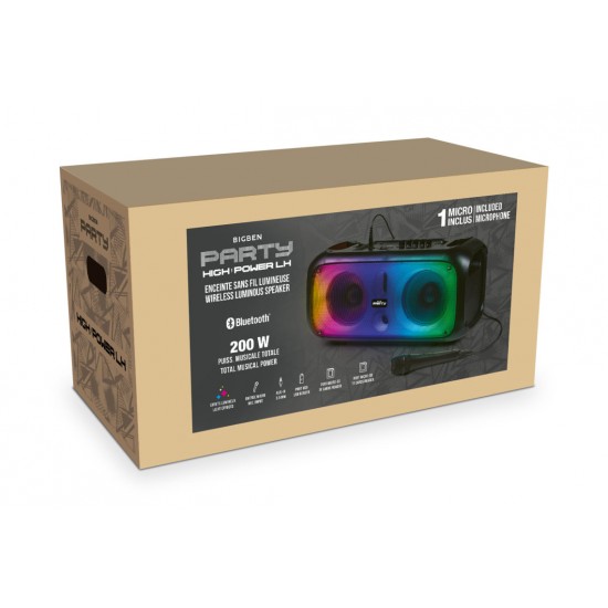 BIGBEN PARTY LUMINOUS LOUDSPEAKER AND MICROPHONE WITH BT 200W USB SD AUX CABLE PARTYBTHPLH
