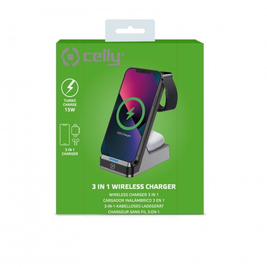 CELLY UNIVERSAL WIRELESS CHARGING WLSTAND3IN1BK 3IN1 BLACK CELLY UNIVERSAL WIRELESS CHARGING WLSTAND3IN1BK 3IN1 BLACK