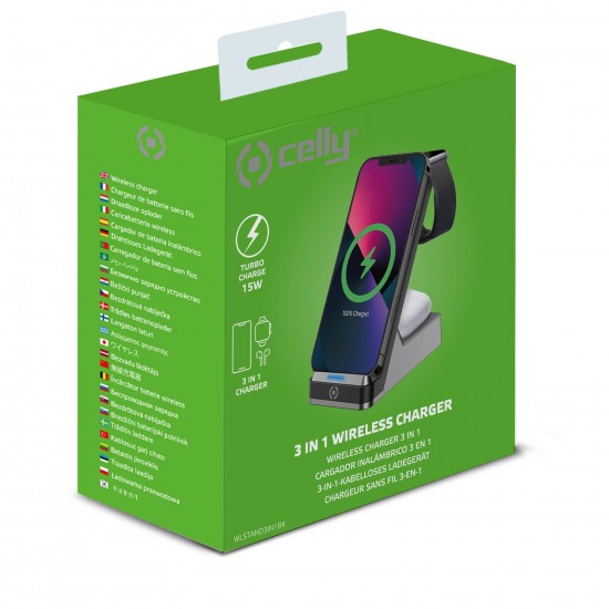 CELLY UNIVERSAL WIRELESS CHARGING WLSTAND3IN1BK 3IN1 BLACK CELLY UNIVERSAL WIRELESS CHARGING WLSTAND3IN1BK 3IN1 BLACK