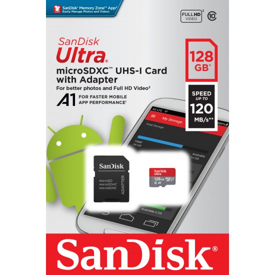 SANDISK ULTRA UHS-I CARD 128 GB MICROSDXC SDSQUA4-128G-GN6MA SANDISK ULTRA UHS-I CARD 128 GB MICROSDXC SDSQUA4-128G-GN6MA