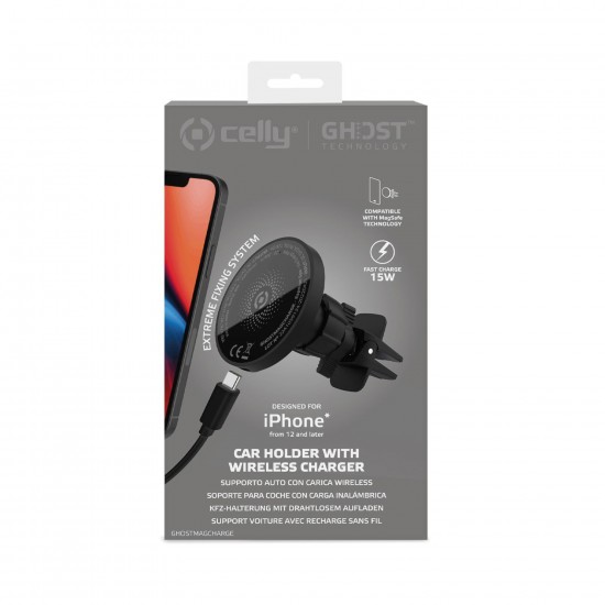 CELLY SOPORTE MAGNETICO COCHE MAGSAFE 15W CON CARGA INALAMBRICA GHOSTMAGCHARGE CELLY SOPORTE MAGNETICO COCHE MAGSAFE 15W CON CARGA INALAMBRICA GHOSTMAGCHARGE