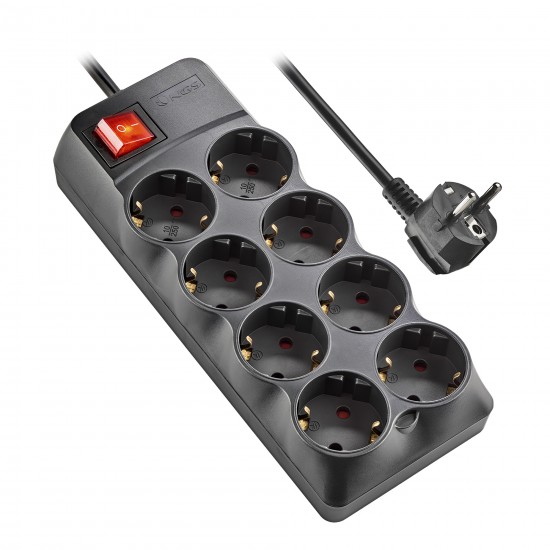 NGS POWER STRIP WITH SWITCH SURGE POLE 800 WITH 8 BLACK SOCKETS