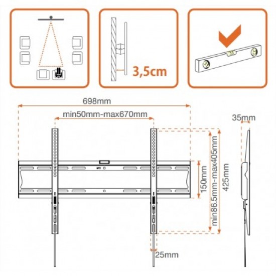 METRONIC FIXED SUPPORT TV 55"/70" VESA 600X400MM 451043