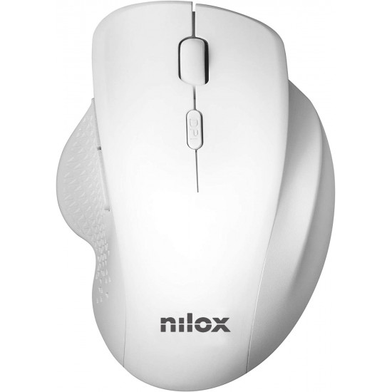 Nilox Mouse Wireless Ergonomico: Silenzioso, 6 Pulsanti, DPI Regolabile (800/1600/3200), Batteria AA, Per PC Windows/Linux/Mac, Bianco