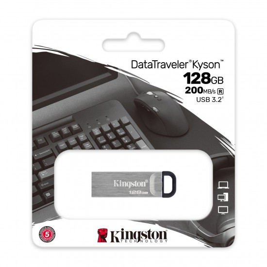KINGSTON DATATRAVELER KYSON FLASH DRIVE 128GB USB-A 3.2 SILVER DTKN/128GB KINGSTON DATATRAVELER KYSON FLASH DRIVE 128GB USB-A 3.2 SILVER DTKN/128GB