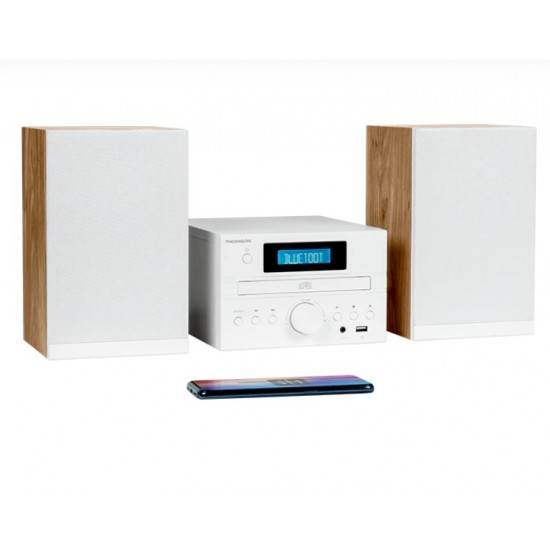 THOMSON MICRO SOUND SYSTEM BT RADIO FM/CD/MP3/USB WOOD FINISH WHITE MIC121BT THOMSON MICRO SOUND SYSTEM BT RADIO FM/CD/MP3/USB WOOD FINISH WHITE MIC121BT