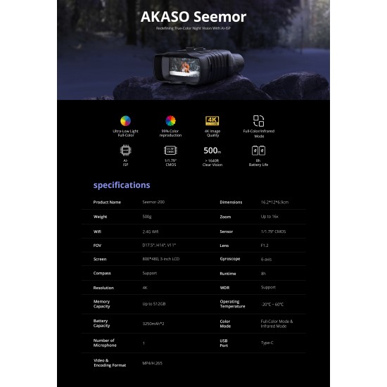 AKASO SEEMOR 200 DIGITAL BINOCULARS WITH IA ODNV0003-BK-01 AKASO SEEMOR 200 DIGITAL BINOCULARS WITH IA ODNV0003-BK-01