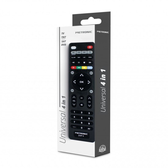METRONIC UNIVERSAL REMOTE CONTROL ZAP 4 FOR TV +TDT + SAT + DVD 495325