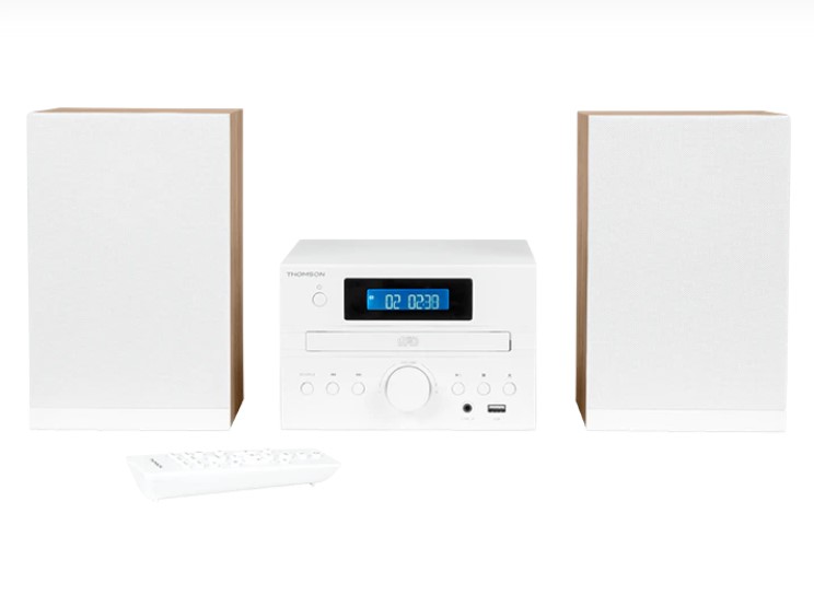 THOMSON MICRO SOUND SYSTEM BT RADIO FM/CD/MP3/USB FINITURA LEGNO BIANCO MIC121BT